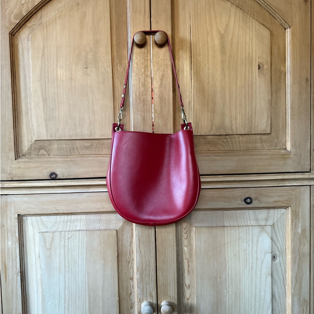 Red Vegan Leather Shoulder Bag with gold hardware- Anthropologie